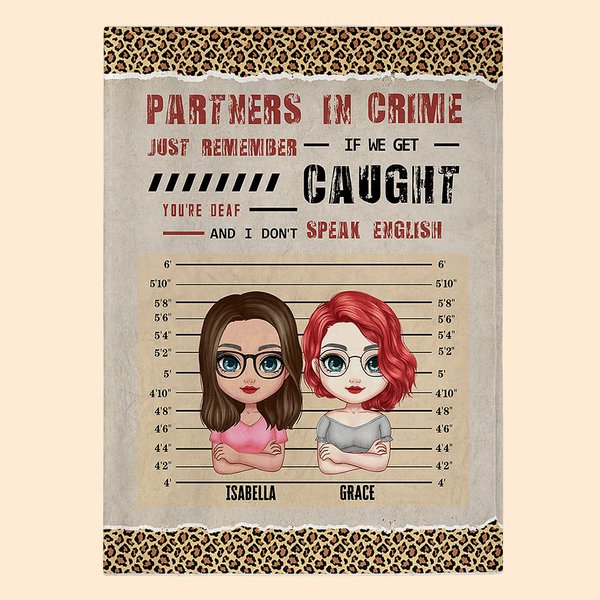 Manta personalizada estilo leopardo Partners in Crime Regalo de Navidad Regalo de cumpleaños para el mejor amigo