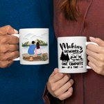 Taza de cerámica personalizada Making Memories One Campsite at a Time Mountain View White Taza para viaje de camping familiar Regalo para amigo de la 