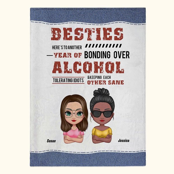 Manta personalizada para las mejores amigas Por un año más de amistad con alcohol Ideas para regalar a la mejor amiga