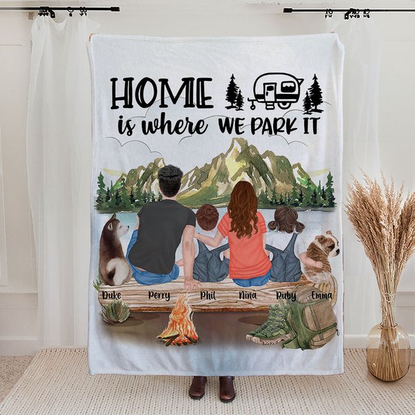 Manta de camping personalizada Home Is Where We Park It Accesorio de camping Regalo de cumpleaños para los amantes del camping en familia