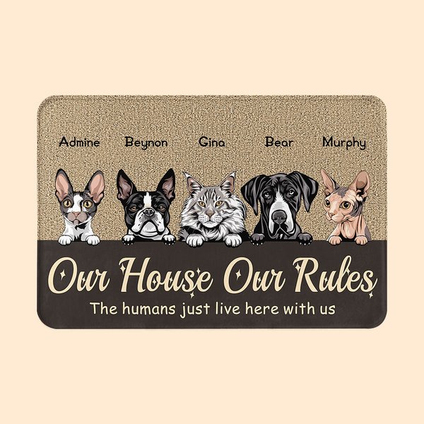 Alfombrilla de puerta personalizada My House My Rules Pet Carnival Birthday Gift for Dog Cat Lover Home Decoration