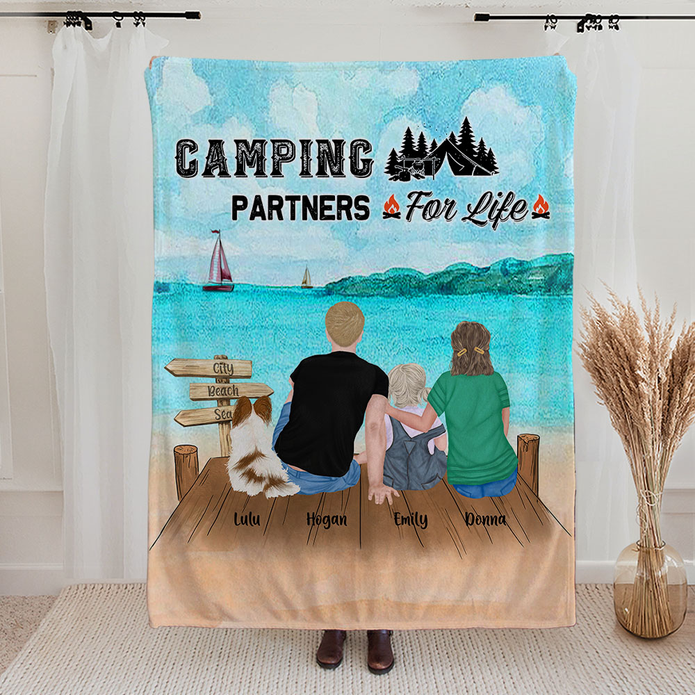 Couverture Sherpa en flanelle personnalisée Camping Partners For Life Cadeau d'anniversaire pour couple