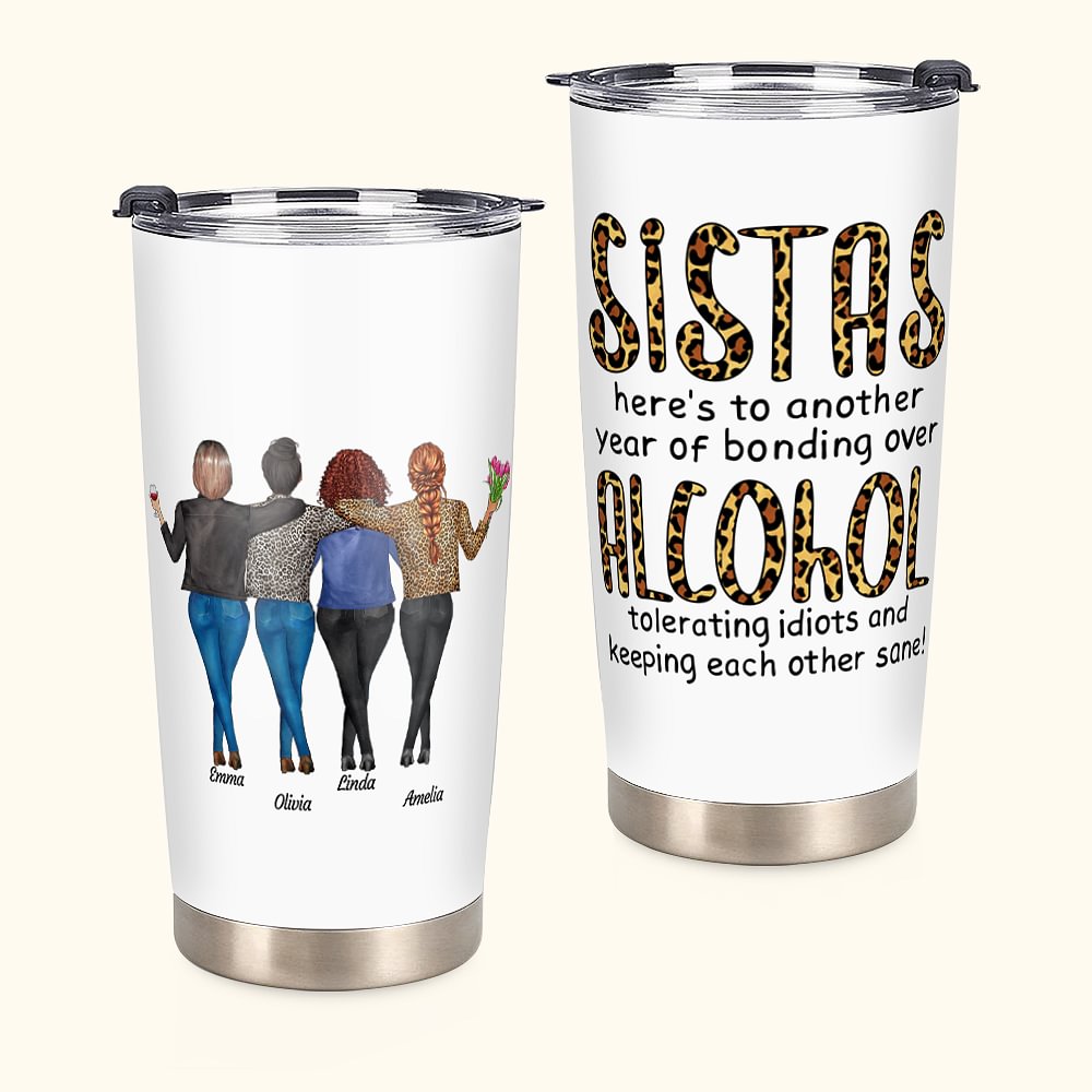 Bicchiere in acciaio inossidabile da 20 once con nomi, regalo di Natale per le sorelle, le sorelle, le sorelle e le migliori ragazze.