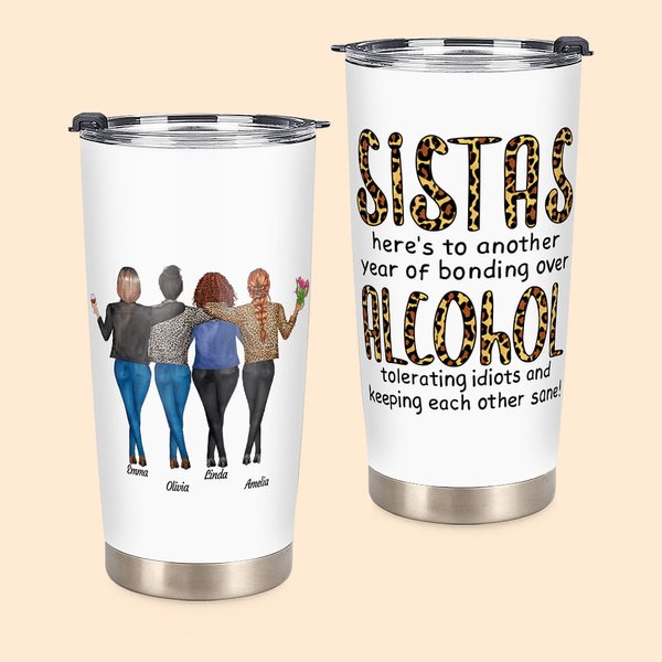 Bicchiere in acciaio inossidabile da 20 once con nomi, regalo di Natale per le sorelle, le sorelle, le sorelle e le migliori ragazze.