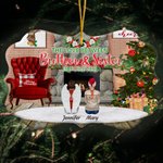 Ornement en Céramique Personnalisé avec Nom et Personnage de Frères et Soeurs Fond Cheminée et Sapin Décoration Intérieure Cadeau de Noël