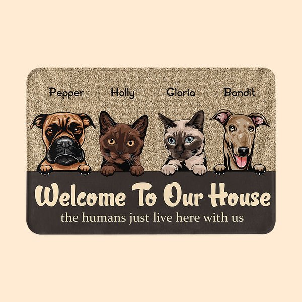 Personalized Welcome To Our House Cute Animal Party Door Mat Birthday Gift for Dog Cat Lover Home Decoration