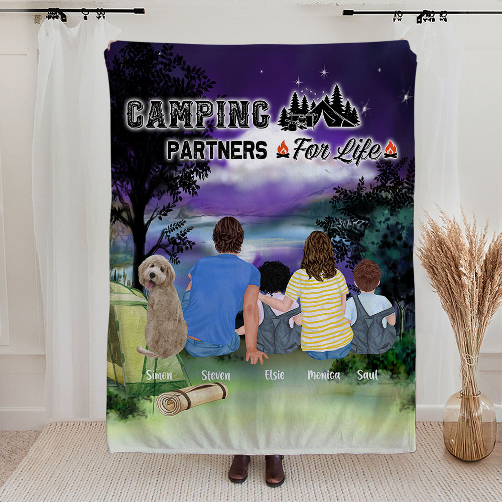 Couverture en flanelle Sherpa Personnalisée Étoiles de Nuit Camping Vie Cadeau d'Anniversaire pour Famille Amoureux du Camping