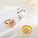 Bague Chevalière Personnalisée avec Fleur de Naissance et Texte Gravé Cadeau d'Anniversaire de Noël pour Elle