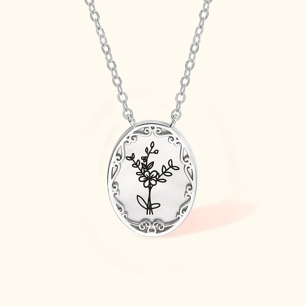Collier Personnalisé en Argent avec Médaille à Graver 1 à 5 Fleurs de Naissance Cadeau d'Anniversaire et de Fête des Mères pour Femme