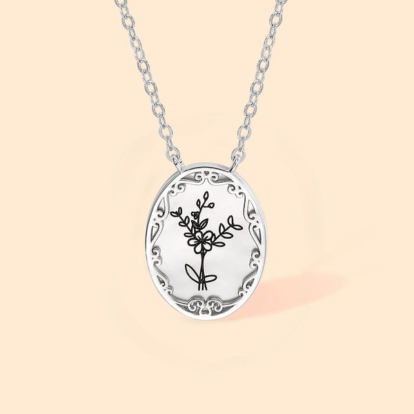 Personalized Sterling Silver Elegant Necklace with Birth Flower Christmas Gift Birthday Gift for Woman