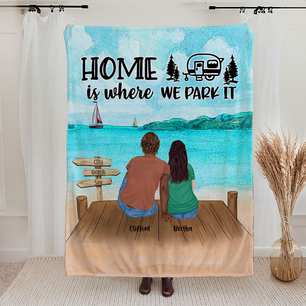 Couverture en flanelle Sherpa personnalisée pour la plage et le camping Cadeau d'anniversaire de mariage pour un couple