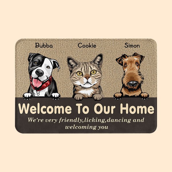 Personalised Welcome To Our Home Dog Cat Family Door Mat  Birthday Gift for Dog Cat Lover Home Decoration