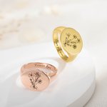 Bague Chevalière Personnalisée avec Fleur de Naissance et Texte Gravé Cadeau d'Anniversaire de Noël pour Elle