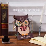 Porte-lunettes Hibou en Bois avec Nom Personnalisé Cadeau pour Bureau