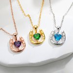 Personalized Horseshoe Necklace with Heart Birthstone Good Luck Charm Jewellery Birthday Valentine's Day Mother's Day Gift for Her