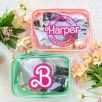 Personalized Doll Inspired Clear Makeup Travel Cosmetic Bag Water Proof Birthday Bachelorette Party Gift for Her