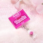Gepersonaliseerde Hello My Name Is Acryl Badge Reel Candy stijl Glitter ID-kaart intrekbare badge Clip geschenk voor leraar verpleegster roze pop fans