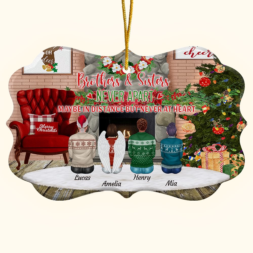Ornement en céramique personnalisé Frères et sœurs jamais séparés avec noms Cadeau de Noël pour la famille Frères Sœurs