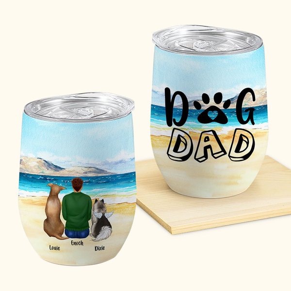 Personalized Walking On A Golden Sandy Beach with My Beloved Dog Wine Tumbler Food Grade Stainless Steel Birthday Christmas Gift for Dog Lovers