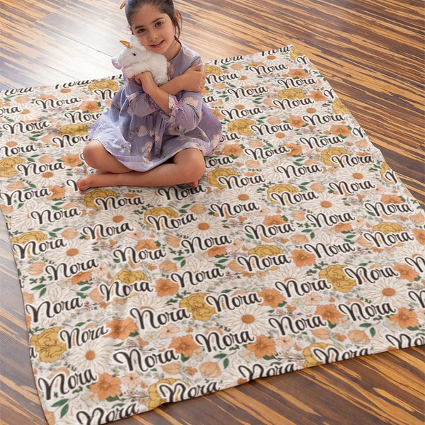 Gepersonaliseerde Vintage Bloemenpatroon Superzachte Babydeken met Naam Baby Shower Gift voor Pasgeboren Kind