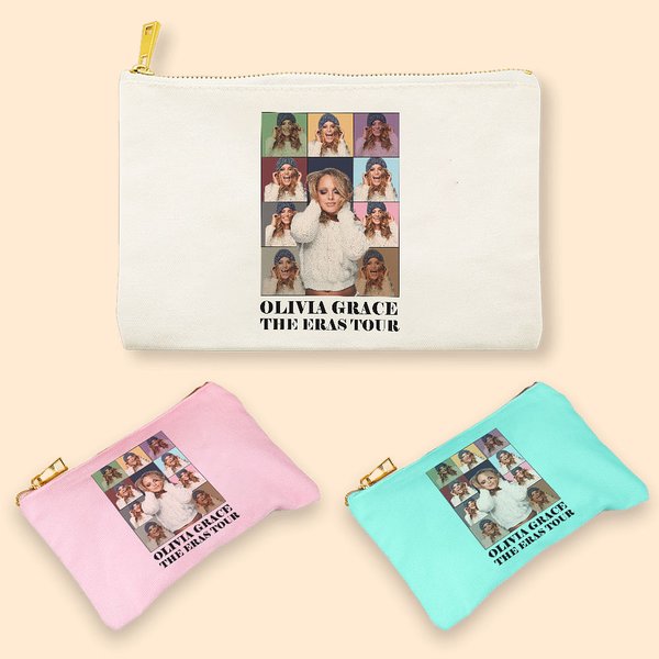 Personalised Eras Tour Poster Photos Cotton Linen Cosmetic Bag with Zipper Christmas Wedding Mother's Day Gift for Friends Sisters Bridesmaids Mom