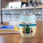 Personalized Walking On A Golden Sandy Beach with My Beloved Dog Wine Tumbler Food Grade Stainless Steel Birthday Christmas Gift for Dog Lovers