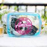 Personalized Doll Inspired Clear Makeup Travel Cosmetic Bag Water Proof Birthday Bachelorette Party Gift for Her