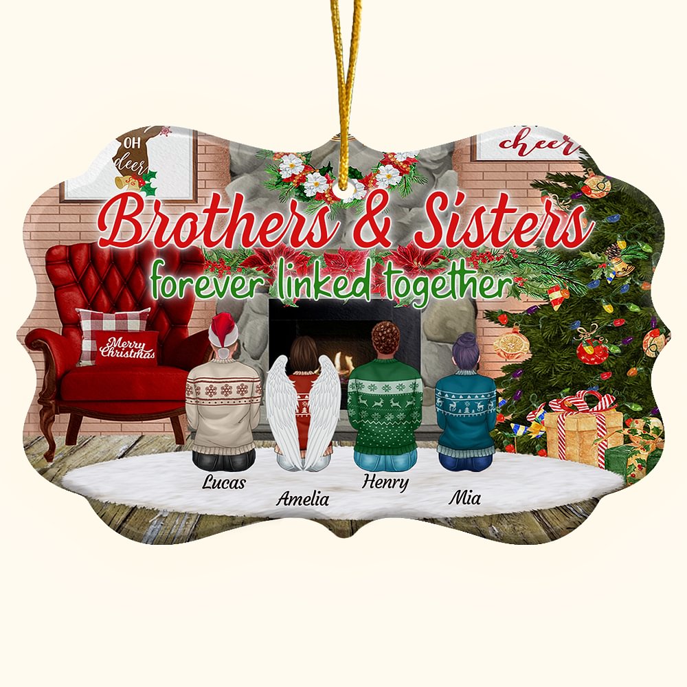 Ornement personnalisé en céramique avec les noms Frères et sœurs pour toujours liés ensemble Noël Anniversaire Souvenir Cadeau pour la famille Frères