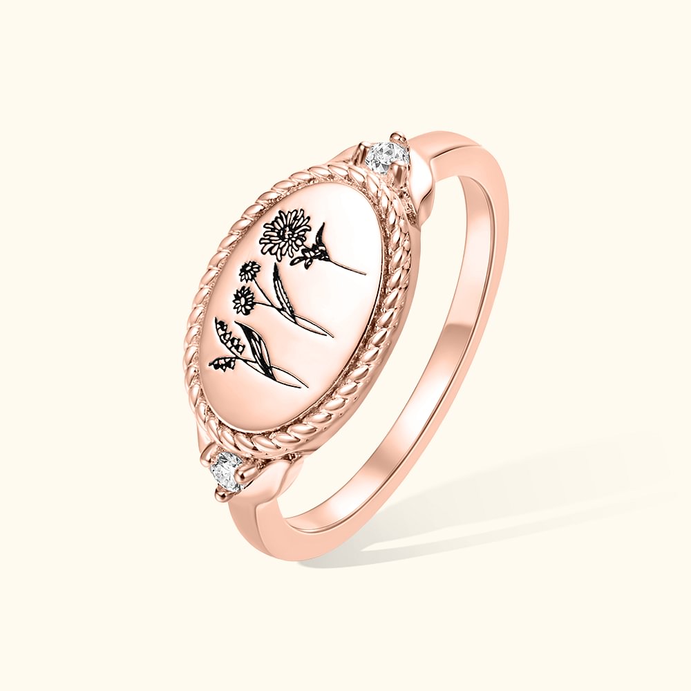 Bague Fleur de Naissance Personnalisée Bijoux de Famille Cadeau Anniversaire Fête pour Femme