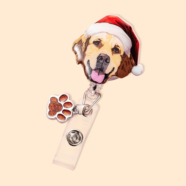 Porte-Badge Personnalisé avec Portrait Animale Accessoire de Carte avec Breloque Patte Pailletée Cadeau Noël Thanksgiving pour Infirmière Vétérinaire