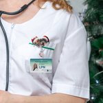 Personalized Christmas Hat Pet Portrait Badge Reel with Glitter Paw Charm Christmas Thanksgiving Gift for Veterinary Nurse Pet Lover