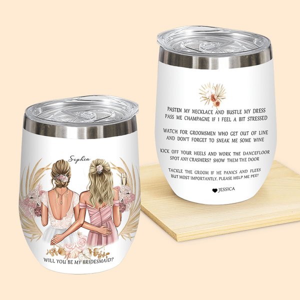 Personalizzato Will You Be My Bridesmaid 12 oz Wine Tumbler Bachelorette Party Favor Wedding Gift for Bridesmaids (Regalo di nozze per damigelle d'ono