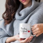 Personalised Teaching Is A Work Of Heart Ceramic Mug with Name and Text Teacher Appreciation Christmas Gift for Teacher
