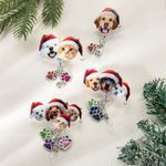 Personalized Christmas Hat Pet Portrait Badge Reel with Glitter Paw Charm Christmas Thanksgiving Gift for Veterinary Nurse Pet Lover