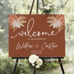 Cartello di benvenuto personalizzato per matrimonio con design floreale di ruggine, nome e data, regalo di nozze per una coppia di sposi.