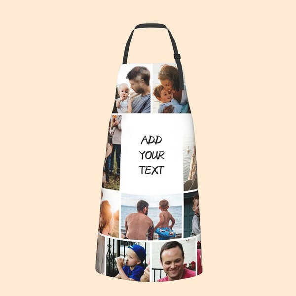 Gepersonaliseerd 11 Foto's Collagepatroon Waterdicht Schort met Verstelbare Riemen en Grote Zak Kerstcadeau Verjaardagscadeau voor Kookliefhebber Fami