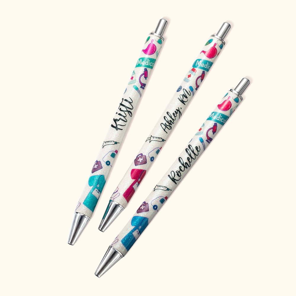 Stylo à bille noir rétractable Stylo à bille élémentaire médical pailleté personnalisé Cadeau d'appréciation pour Docteur Infirmière