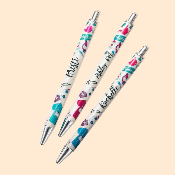 Stylo à bille noir rétractable Stylo à bille élémentaire médical pailleté personnalisé Cadeau d'appréciation pour Docteur Infirmière