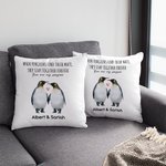 Coussin personnalisé pour les pingouins qui trouvent leur partenaire et qui restent ensemble pour toujours Coussin jeté Cadeau d'anniversaire de Noël Cadeau de Saint-Valentin pour un couple