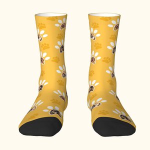 Personalised Colorful Paw Print Pet Photo Crew Socks Knee High Socks Soft Comfort Socks Christmas Gift for Dog Owner Pet Lovers