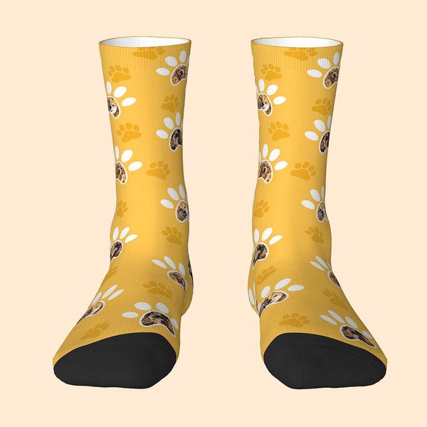 Calcetines personalizados con estampado de patas y foto de mascota Calcetines hasta la rodilla Calcetines suaves y cómodos Regalo de Navidad para dueñ