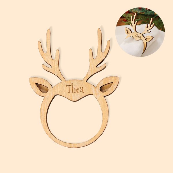 Personalisierte Weihnachten Hirsch hölzerne Serviette Ring mit Namen graviert Weihnachtsdekoration Versammlung Urlaub Tisch decken Geschenk für Famili