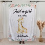 Couverture personnalisée Just A Girl Who Loves Giraffe Floral Blanket with Name Birthday Gift for Girls (Une fille qui aime la girafe, cadeau d'annive