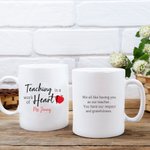 Personalised Teaching Is A Work Of Heart Ceramic Mug with Name and Text Teacher Appreciation Christmas Gift for Teacher