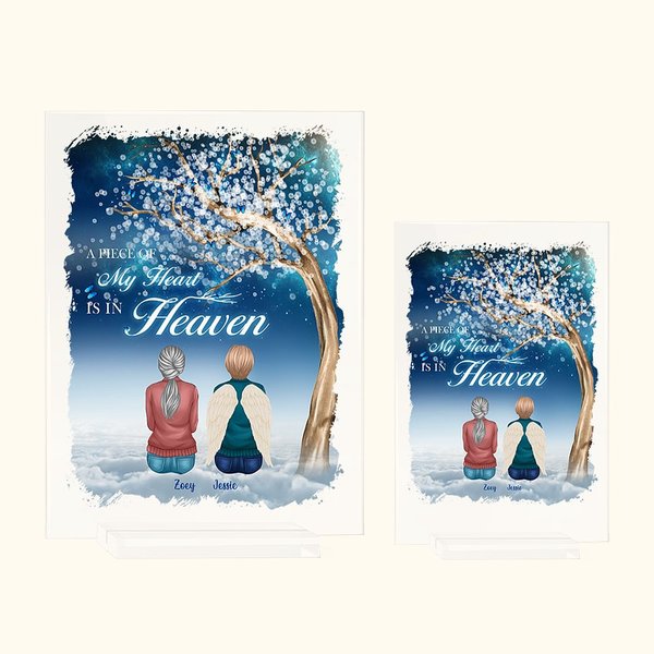 Placa acrílica personalizada A Piece Of My Heart Is In Heaven Decoración de escritorio Regalo conmemorativo para amigos de la familia