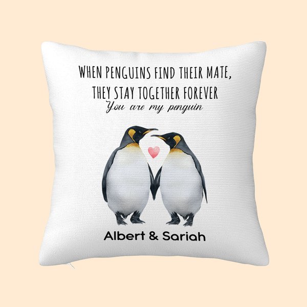 Gepersonaliseerde When Penguins Find Their Mate They Stay Together Forever Kussenhoes Kerstmis Verjaardag Valentijnsdag Cadeau voor Koppel
