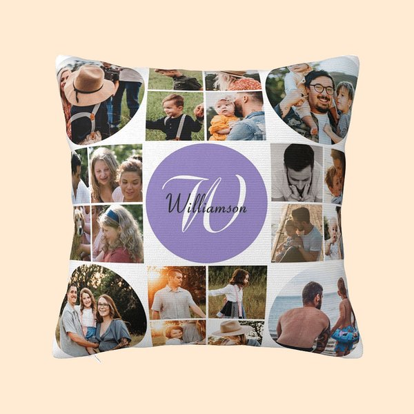 Taie d'Oreiller Multicolore Personnalisée avec Nom et 20 Photos de Collage Cadeau de Noël pour Famille Ami