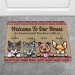Personalised Welcome To My House The Humans Just Live Here With Me Door Mat Home Decoration Birthday Christmas Gift for Pet Owner