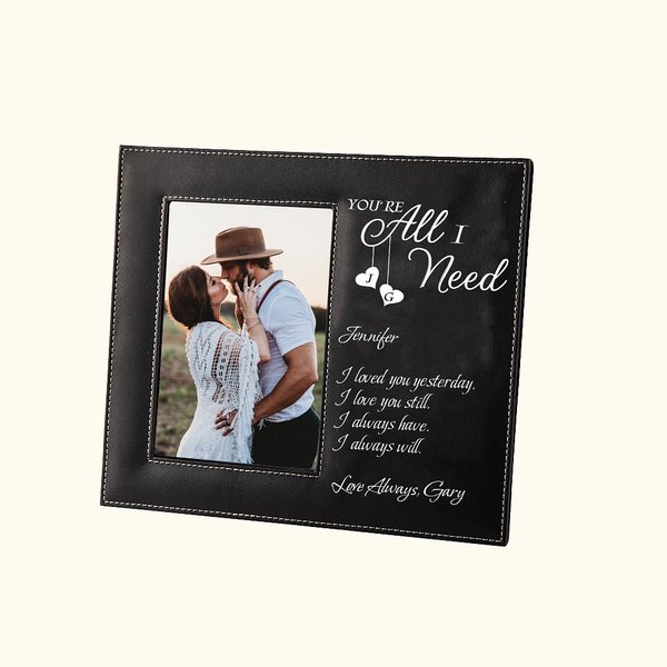 Romantic Leather Photo Frame with Name and Initials