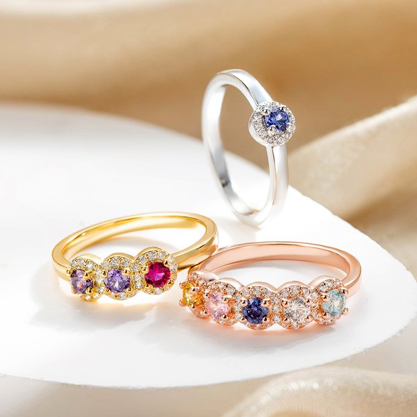 Personalized Elegant 1-5 Birthstones Ring with Zircon Mothers' Day Birthday Gift for Mom Grandma